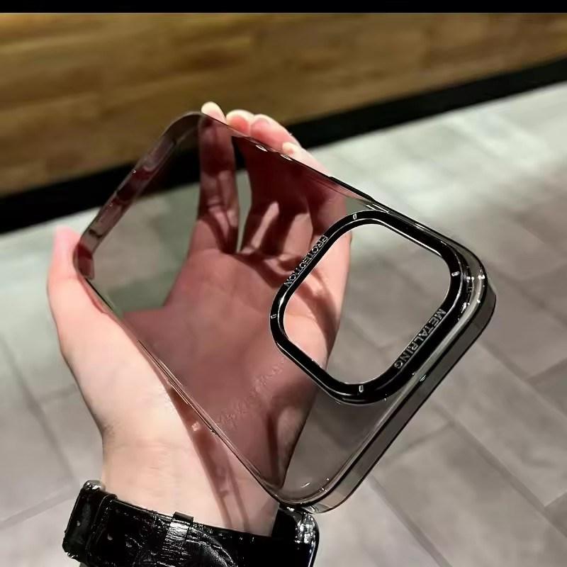 Luxury Transparent PC Shockproof Bumper phone case for iphone 16 15 14 13 12 11 Pro Max Plus Metal buttons cover