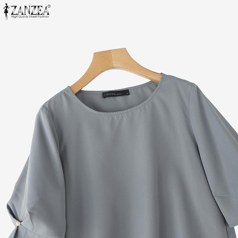 ZANZEA Dámská ležérní halenka s kulatým výstřihem, volným střihem a polovičním rukávem