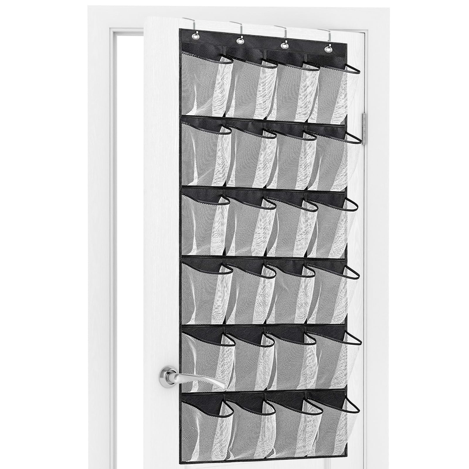 

Newthinking Hanging Shoe Storage, Over the Door Shoe Storage Organiser, Hanging Shoe Rack Holder 24 Large Mesh Pockets for Wardr M чёрный