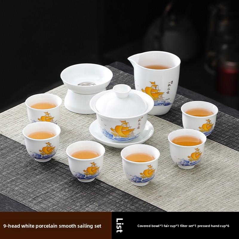 Ceramic Gongfu Tea Set Yuxi White Porcelain Tea Pot Cover Bowl And Tea Cups Set for Home Office Tea Brewing