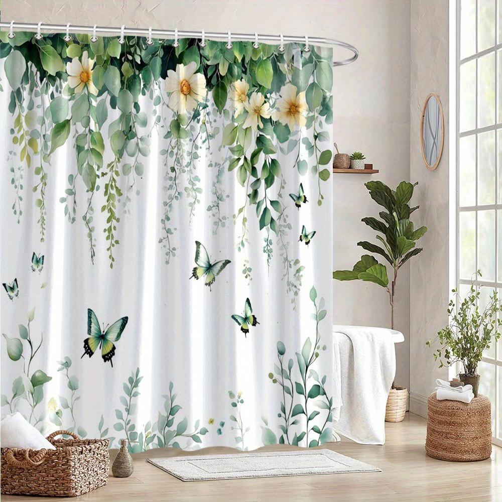 1pc Elegant Floral Butterfly Shower Curtain Multiple Plant Design Perfect Bathroom Decorative Bathroom Shower Curtain