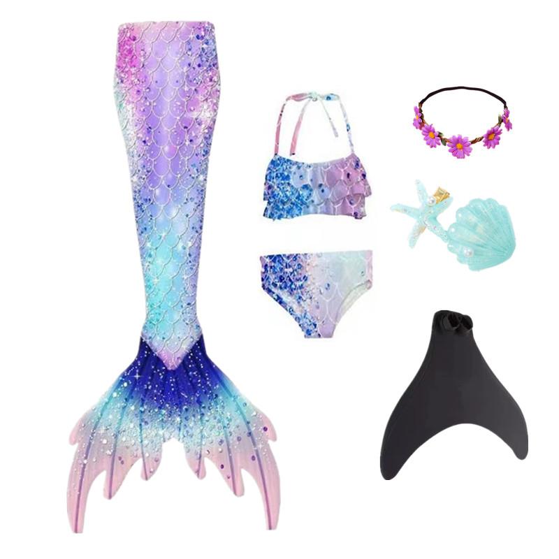 Girls Swimming Mermaid Tail Mermaid Costume Dress Cosplay Children Christmas Birthday Gift Fantasy Swimsuit Can Add Monofin Fin