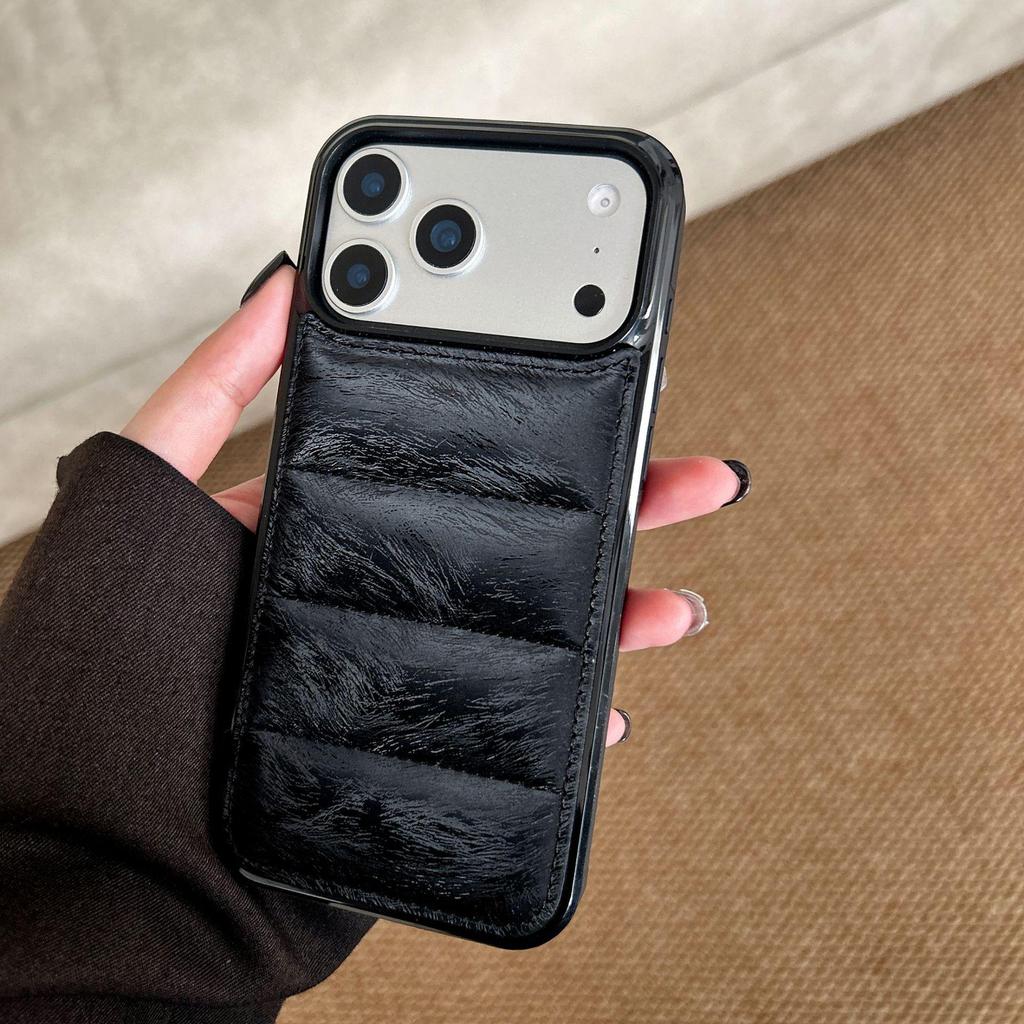 New Horsehair Leather Cotton-Padded Jacket Apple 17PM Phone Case - Autumn & Winter Collection for Couples