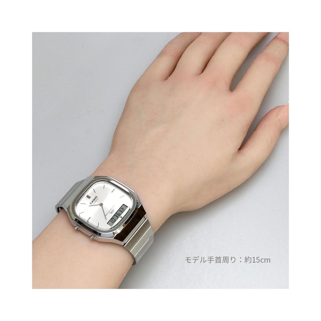 Casio Analog Digital ANA-DIGI Quartz Wristwatch Edgy Collection AQ-240 Series Overseas Model, Silver AQ-240E-7A, Bracelet Type