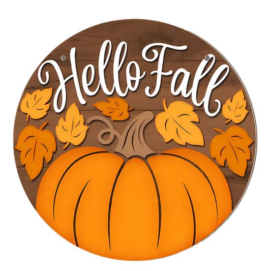Hello Fall Wooden Hanging Sign Autumn Pumpkin Front Door Sign A