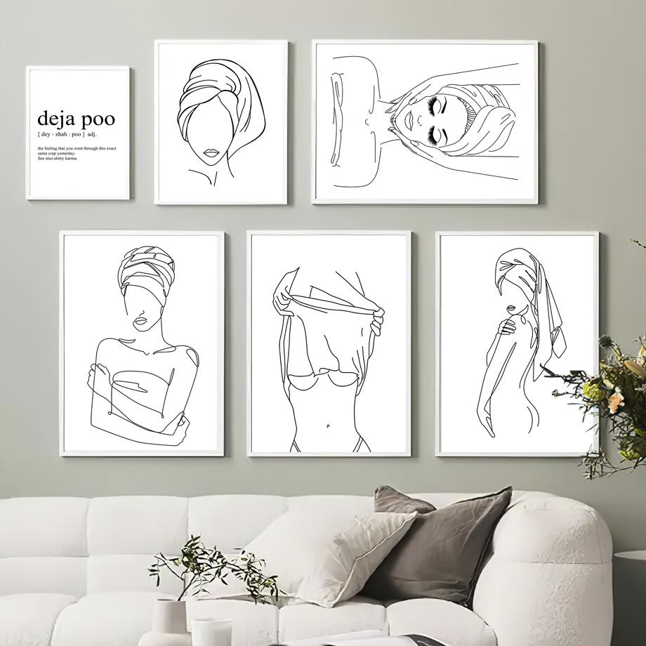 Donna sexy disegno a tratteggio arte della parete su tela pittura nordica poster e stampe immagini murali toilette spagnola Deja Poo arredamento per il bagno