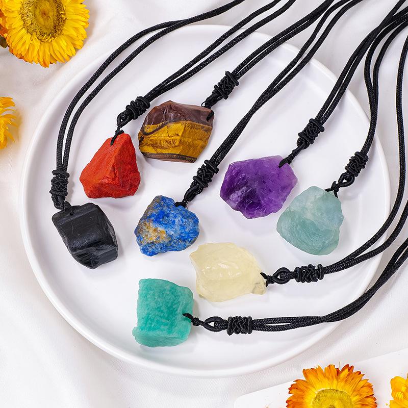 Natural Crystal Rough Stone Pendant Powder Crystal Purple Water Citrine Rough Stone Necklace Jewelry Pendant Fashion