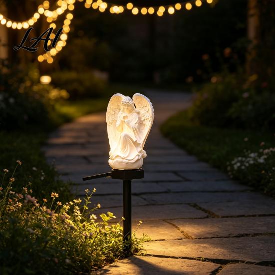 Praying Angel Figurine Gift Solar Garden Light Waterproof Pathway Retro Lighted French Courtyard Decor Statue with Stake for Patio Lawn Walkway