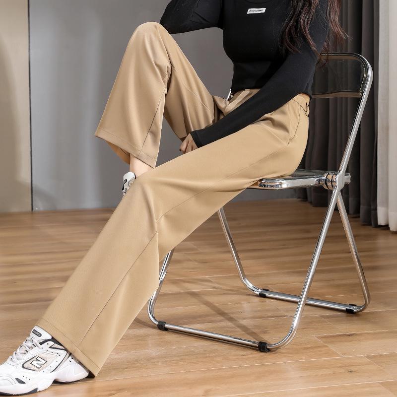 High-Waist Women's Wide-Leg Straight Pants - Spring/Autumn, Slimming, Extra Long Drape