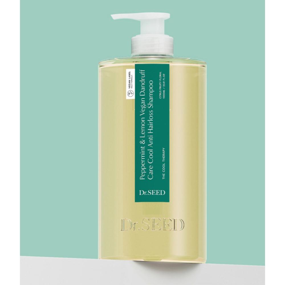 Dr. Seed Menthe Poivrée & Citron Soin Antipelliculaire Végétalien Shampooing Frais Anti-Chute de Cheveux, 1L, 2 unités.