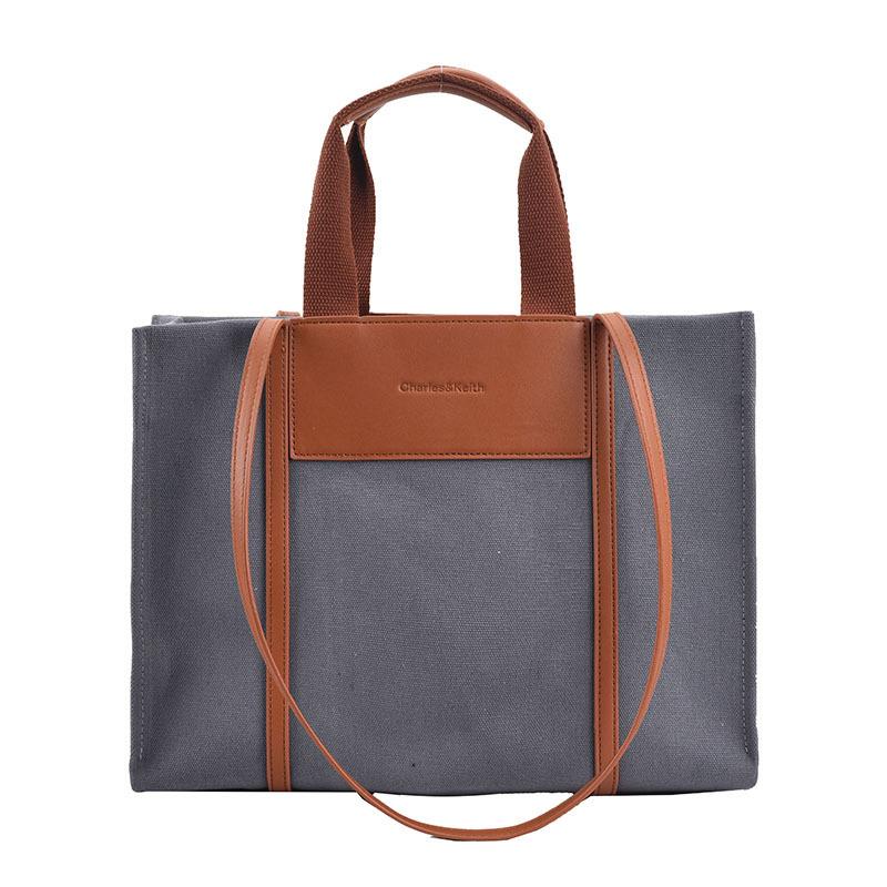 Canvas Bag Women's New Splicing Commuter Shoulder Bag Fashionable Simple Large-capacity Bag