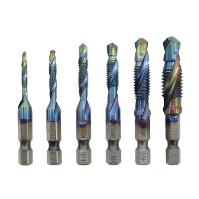 6Pcs Combination Drill Tap Bit Set Drill Tap Set 1/4" Hex Shank Fluted Screw Thread for Drilling Tapping Deburring