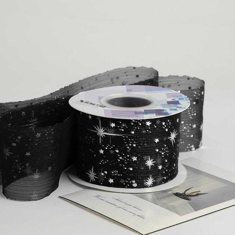 Hochwertiges Garn Weben Haaraccessoires Kleidung Blume Verpackungszubehör Schleife Sternenhimmel Plissiertes Band