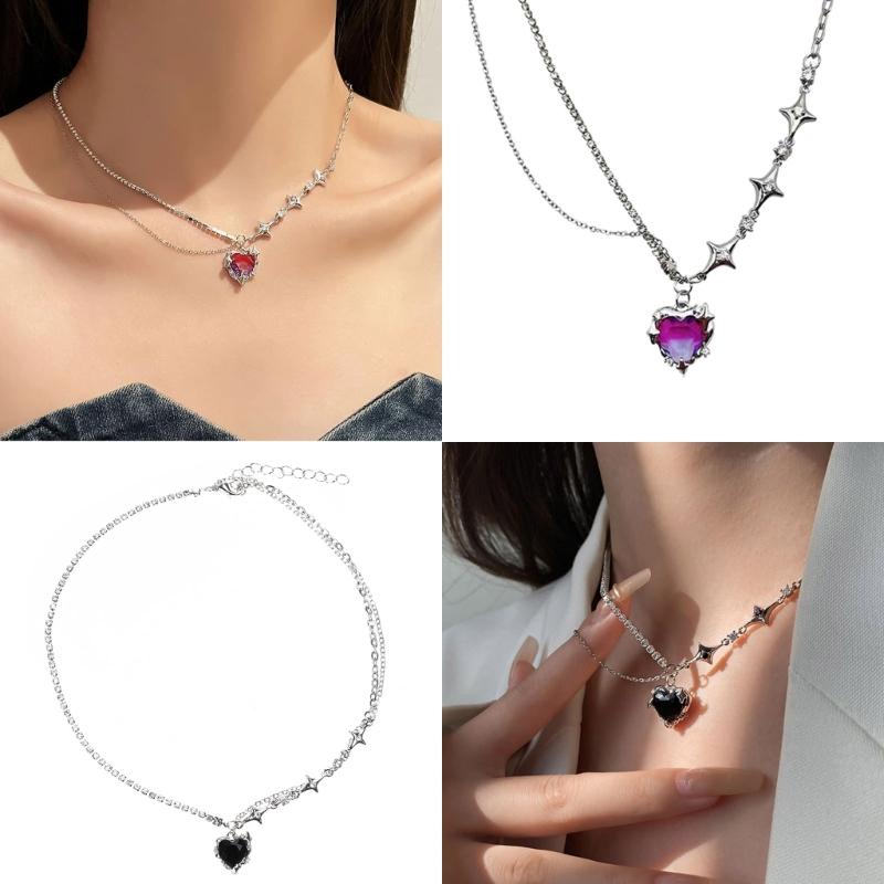 Y2K Accessories Fashion Heart Water Drop Pendant Necklace Crystal Egirl Sweet Cool Clavicle Chain Aesthetic Jewelry
