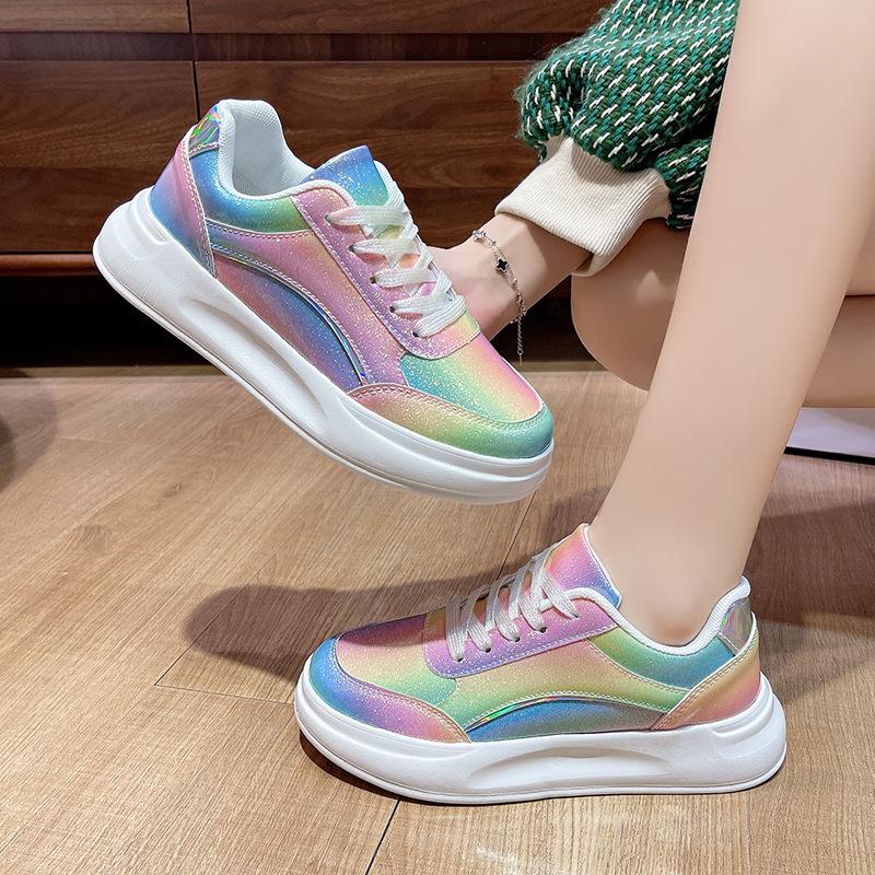 Women's Shoes Faux Leather Flat Shoes Had High Board Shoes Wear-resistant Non-slip Lace-up Sneakers