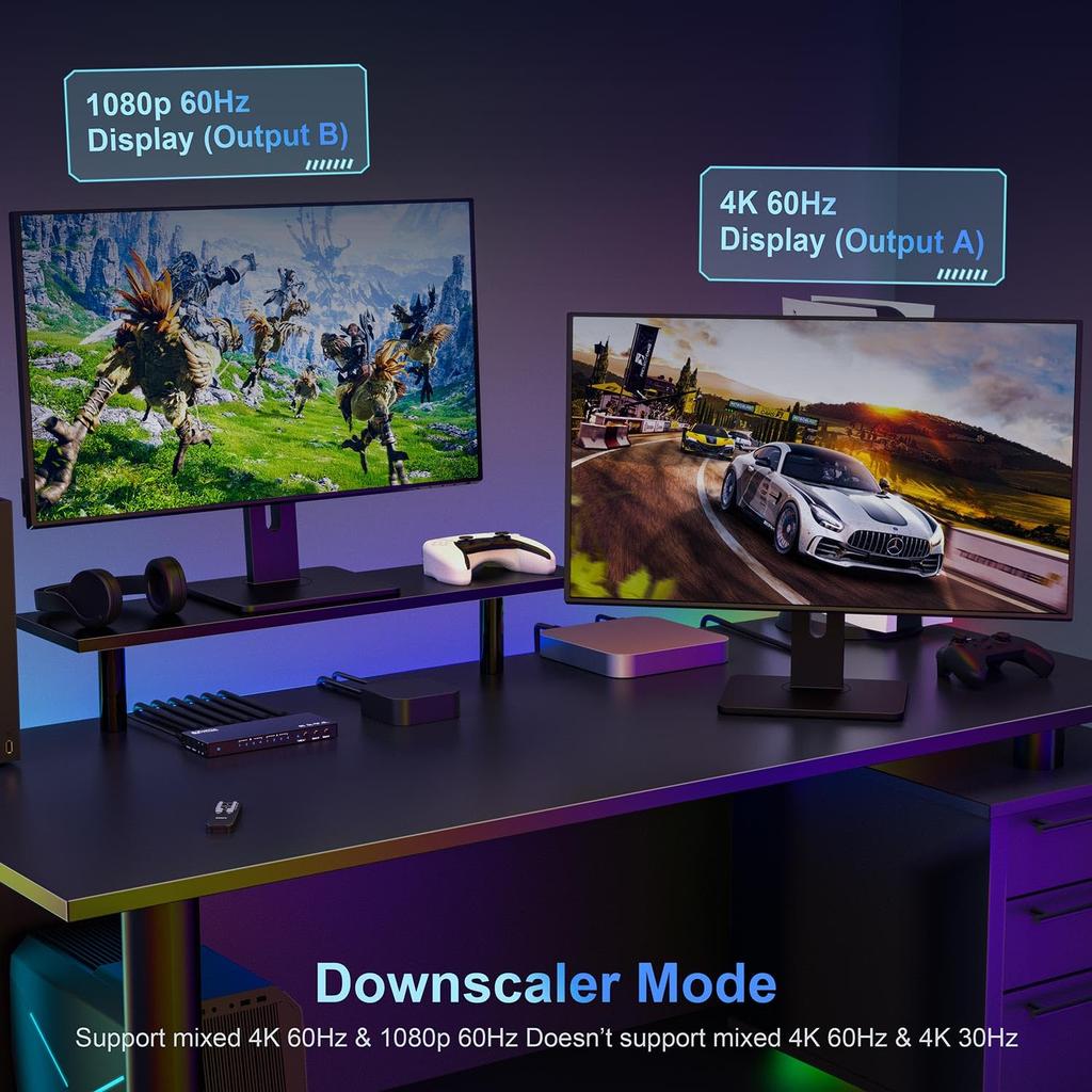 PORTTA 4K 60Hz HDMI Matrix 4x2 4 Input 2 Output Switch Splitter with Toslink Audio Extractor ARC 16 Different EDID Modes 4K Downscale IR Remote