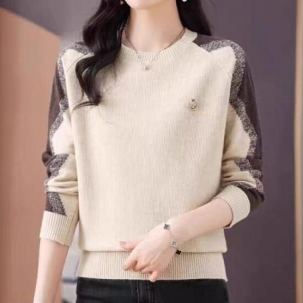 Navava Unisex Color Block Daily Round Neck Long Sleeve Knit Top Nk3378