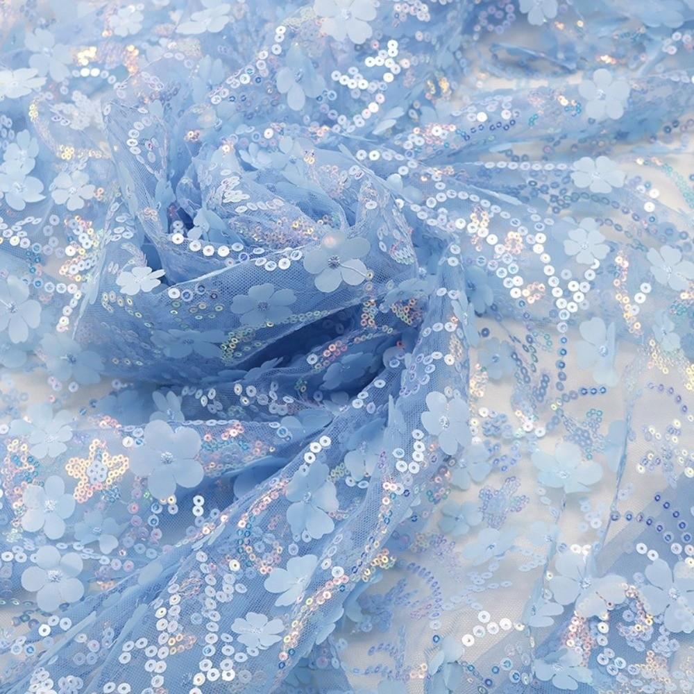 Sequin Mesh Lace Fabric 1yard 130cm DIY Bow Material DIY 3D Flower Tulle Fabric  Dress Decoration