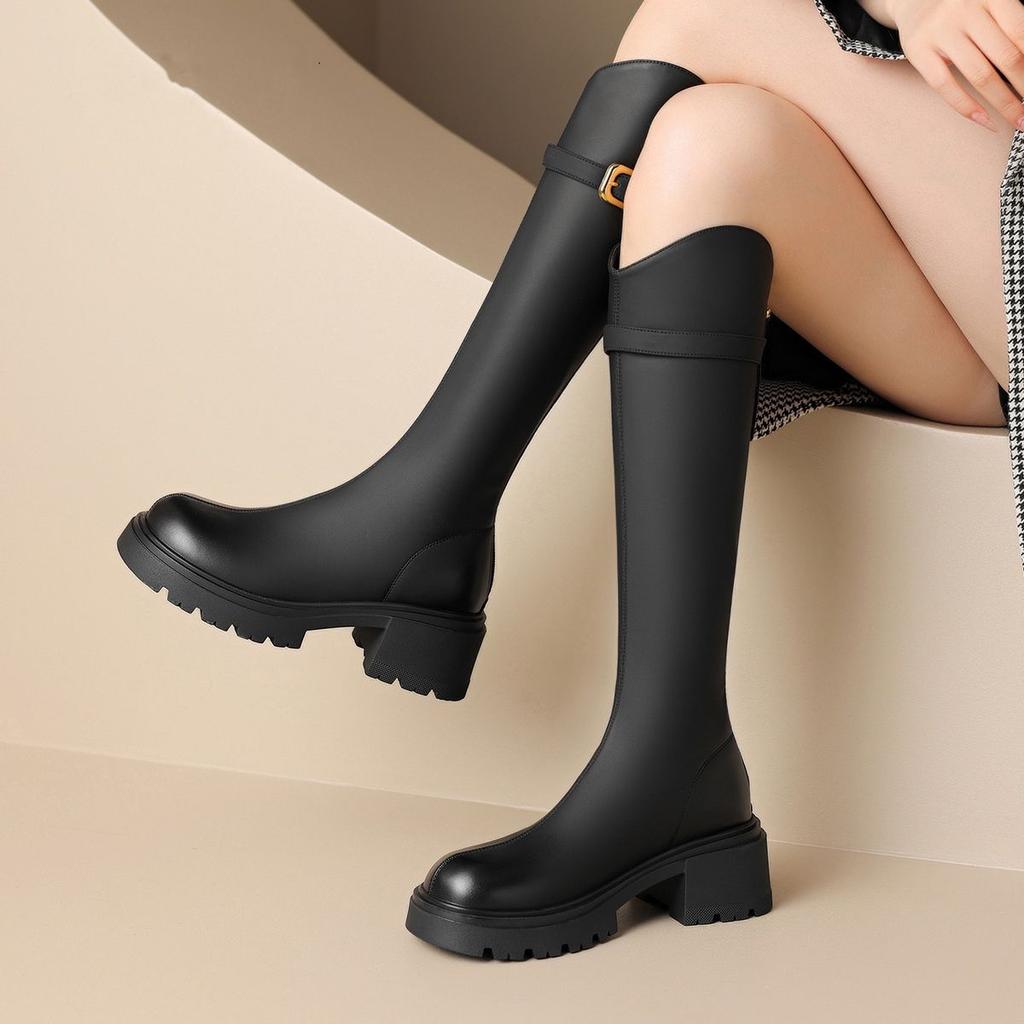 Fashion Autumn Winter Fleece-Lined Leather Round Toe Platform Ladies Knee High Shaft Shoes Fashion 2025 Cosplay Work Women's Long Boots