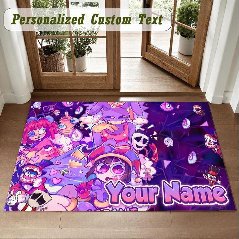 Crystal Velvet Square Rug Custom NameThe Amazing Digital Circus Pattern Non Slip Home Floor Decor Rug
