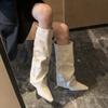 White trouser boots 2025 new Internet celebrity fat mm pointed slope heel high tube but knee boots women
