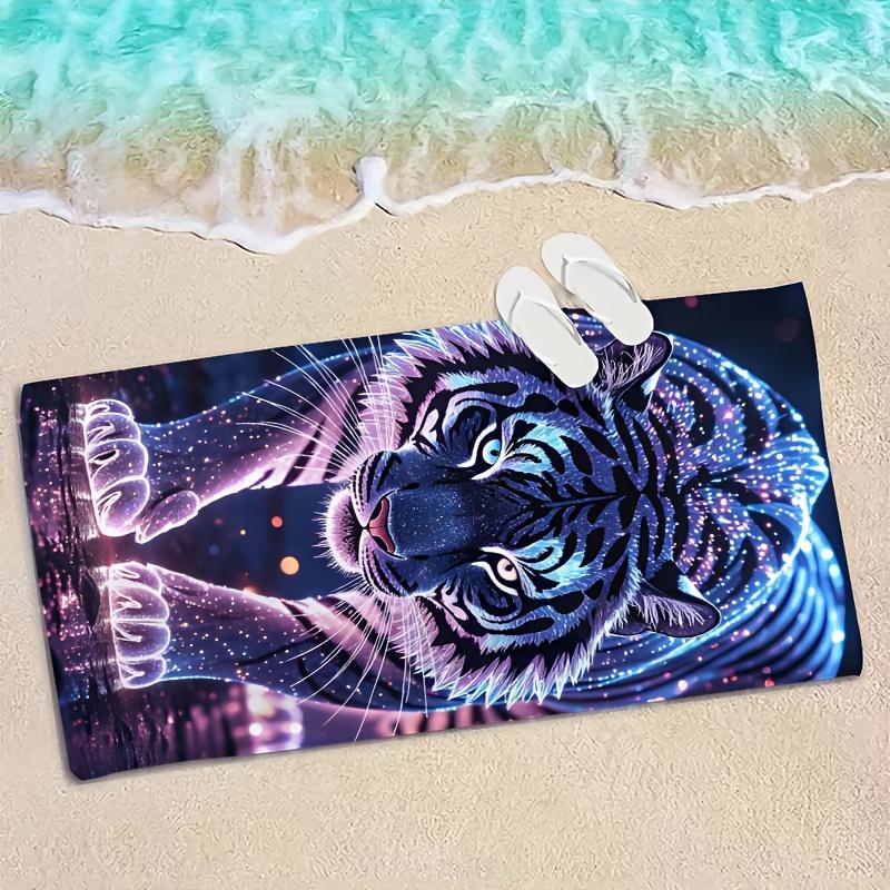 Neon Galaxy Tiger Print Beach Towel Polyester Soft Quick Dry Large Bath Towel Summer Swimming Pool Surfing Blanket