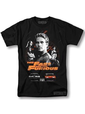 Men's Fast and Furious Retro Graphic T-Shirt- Black Vintage Movie Poster Design with Red Text and Character Art