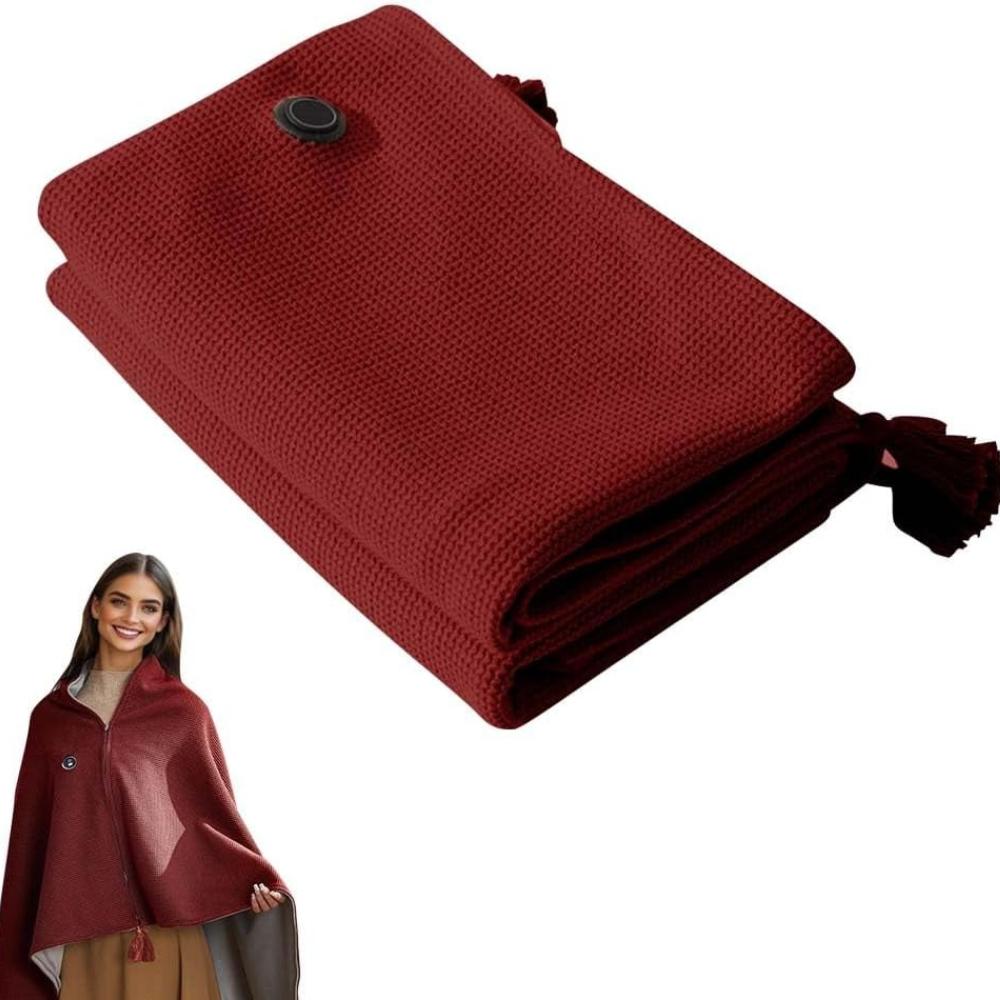 Портативный плед-шаль с подогревом для женщин, USB электрический плед с подогревом, быстро согревающийся носимый электрический шаль, машинная стирка красный