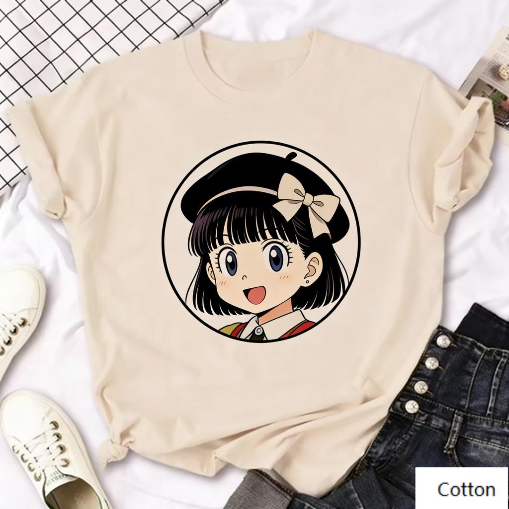 Vintage Anime Girl Print Cotton T Shirt Unisex Women Retro Streetwear Loose Casual Tee