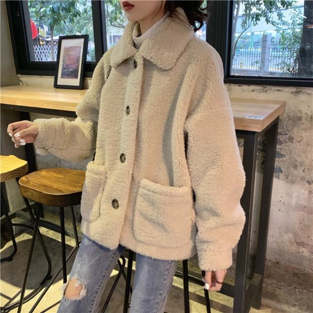 Lambswool Winter Korean-Style Loose Student Warm Plush Coat (300g)