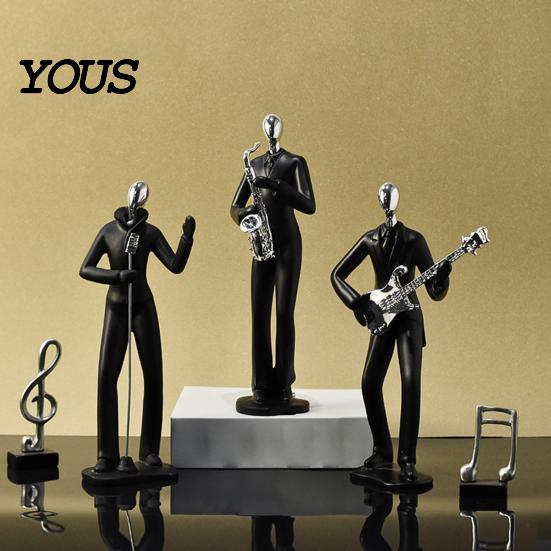 High-end Textured Decor Minimalist Black Resin Figurines, Modern Abstract Musician & Golfer Statues, Luxury Home Light Accents for Living Room