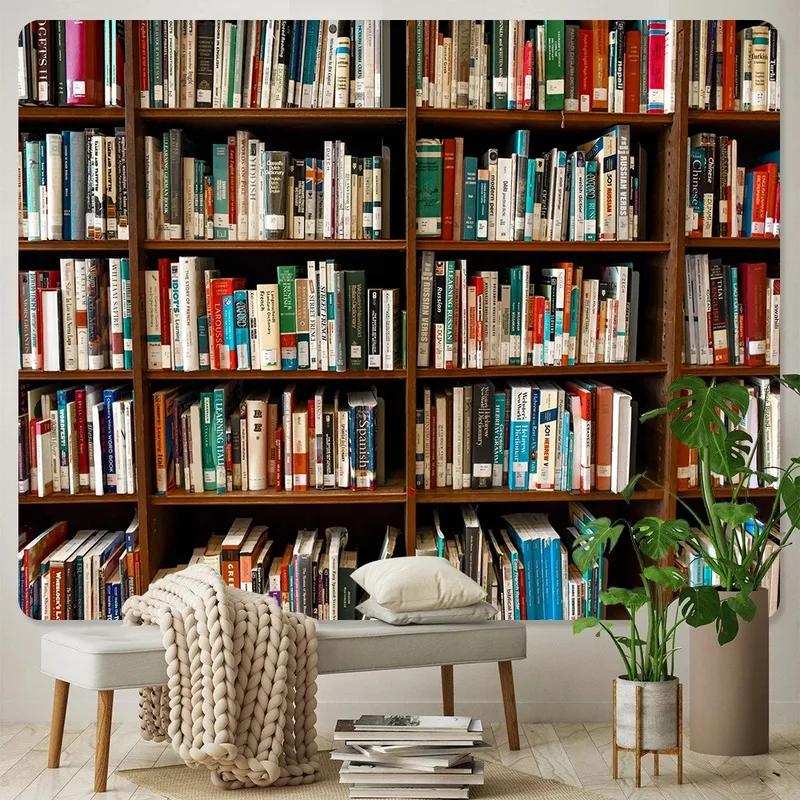 Vintage Library Bookshelf Tapestry Office Living Room Decoration Home Wall Tapestry