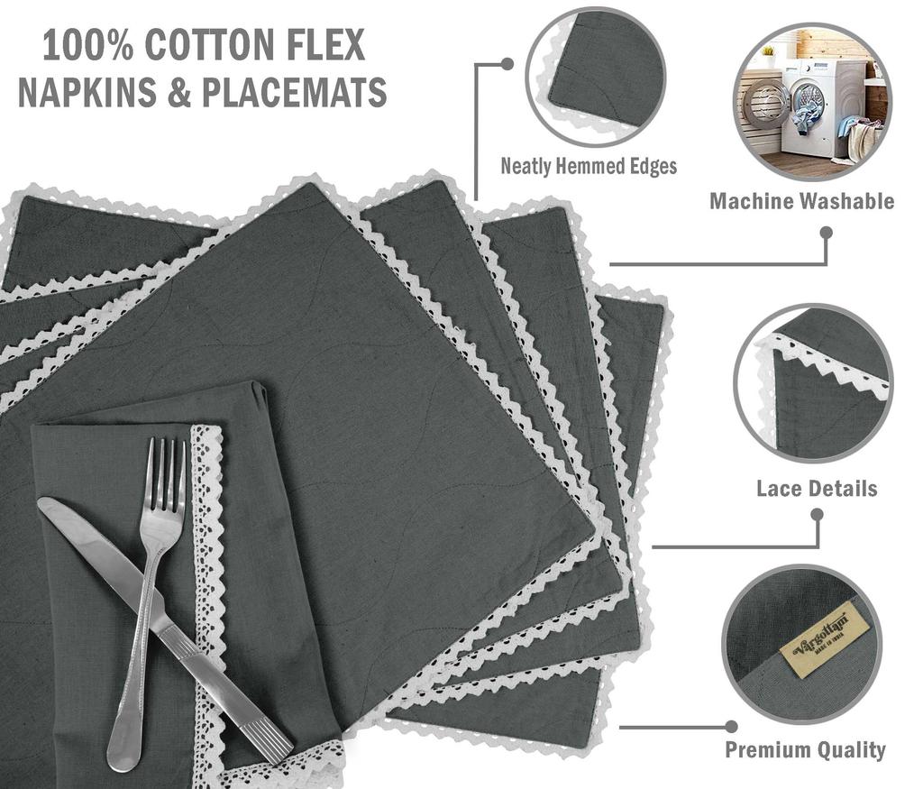 Vargottam Schwarz Einfarbig Heimdekor Waschbar Wendbar Spitze Essplatzsets Mit Servietten Set-Pack Von