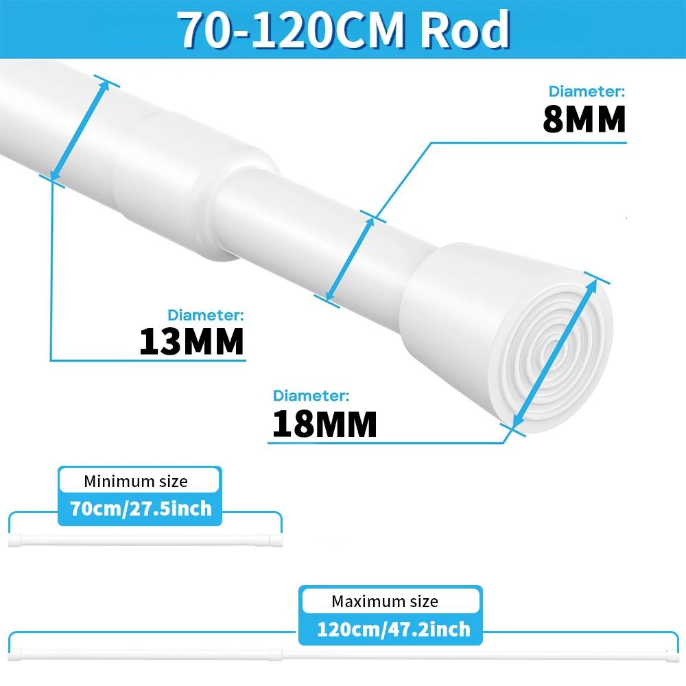 Expandable Spring Tension Rods Adjustable 40 to 280CM Tension Curtain Rod No Drilling Spring Loaded Curtain Rod for Doors Window
