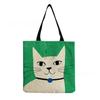 Women Vintage Linen Tote Bag - Large Capacity Cat Print Shoulder Handbag for Casual & Grocery Shopping KTB