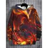 Fire-Inspired Digital Print Hooded Sweatshirt for Boys Casual Polyester and Spandex Blend with Long Sleeves Slight Stretch