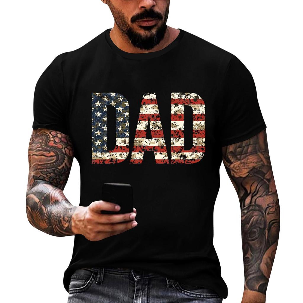 Men's Loose Fit Short Sleeve T Shirt Dad Print Casual Summer Daily Wear Comfortable Crew Neck Tee for Father Day Independence Day