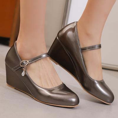 Patent Women's Wedge Heels Shoes Fashion White Blue Wedges Party Wedding Office Mary Janes Shoes Ladies Dress Pumps Spring 2025