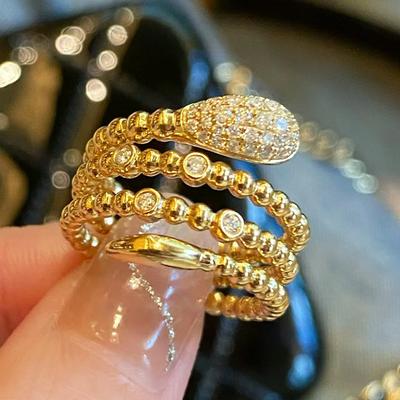Medieval Explosion Full Of Diamonds Wrapped Around Snake Head Spirit Snake Ring Retro Life Multi-Ring Golden Index Finger Ring