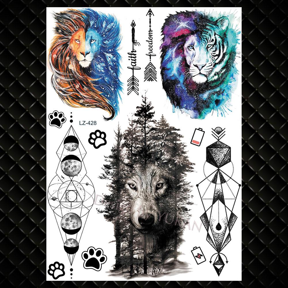 Night Forest Werewolf Tattoos For Men Women DIY Realistic Temporary Tattoos Geometric Fake Wolf Scorpion Tatoo Paper Stickers