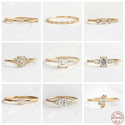 925 Sterling Silber Gold Quadrat Zirkon Kristall Ringe für Frauen Luxus Oval Runde Strass Hochzeit Verlobung Schlanker Ring