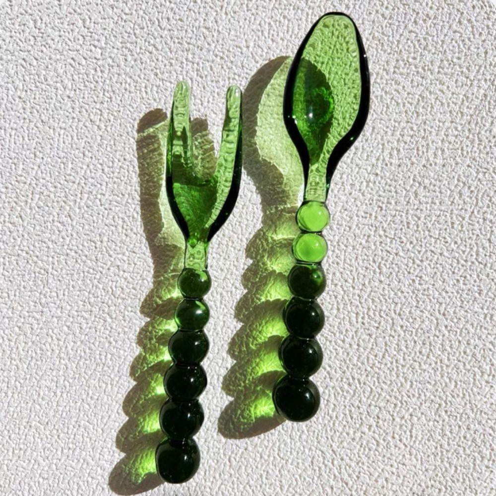 Clear Glass Spoons Fork Heat Resistant Coffee Mixing Spoon Tableware Spoon  Fruit Ice Cream