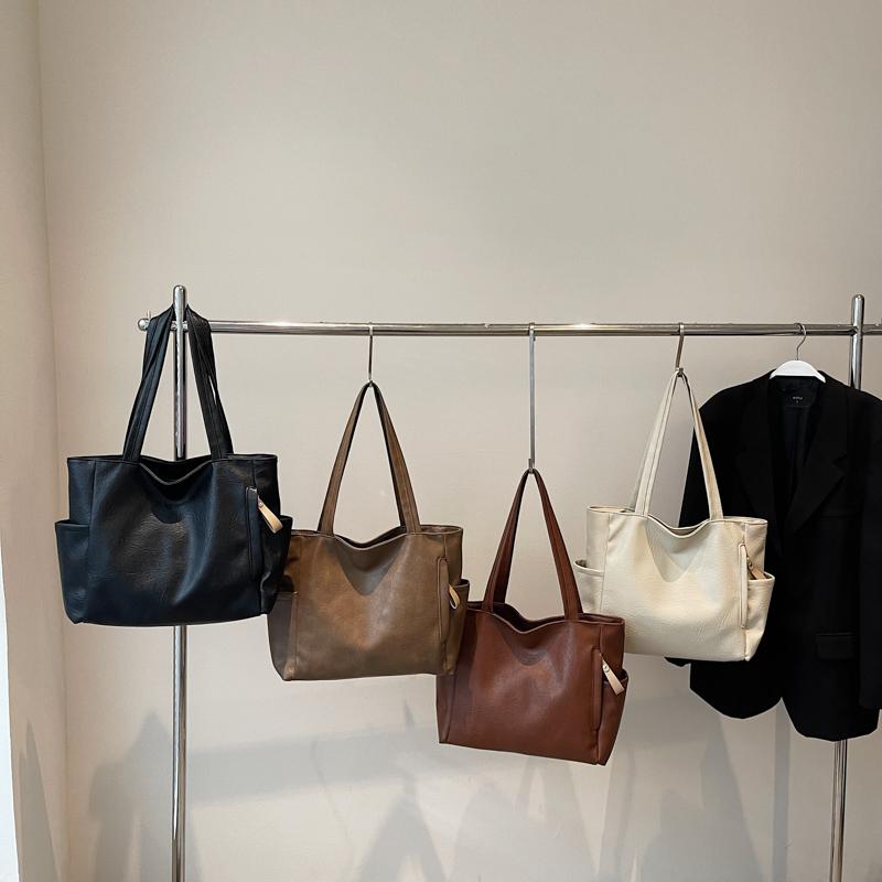 PU Shoulder Bag Women Solid Color Large Capacity Handbag Commuter Tote Bag