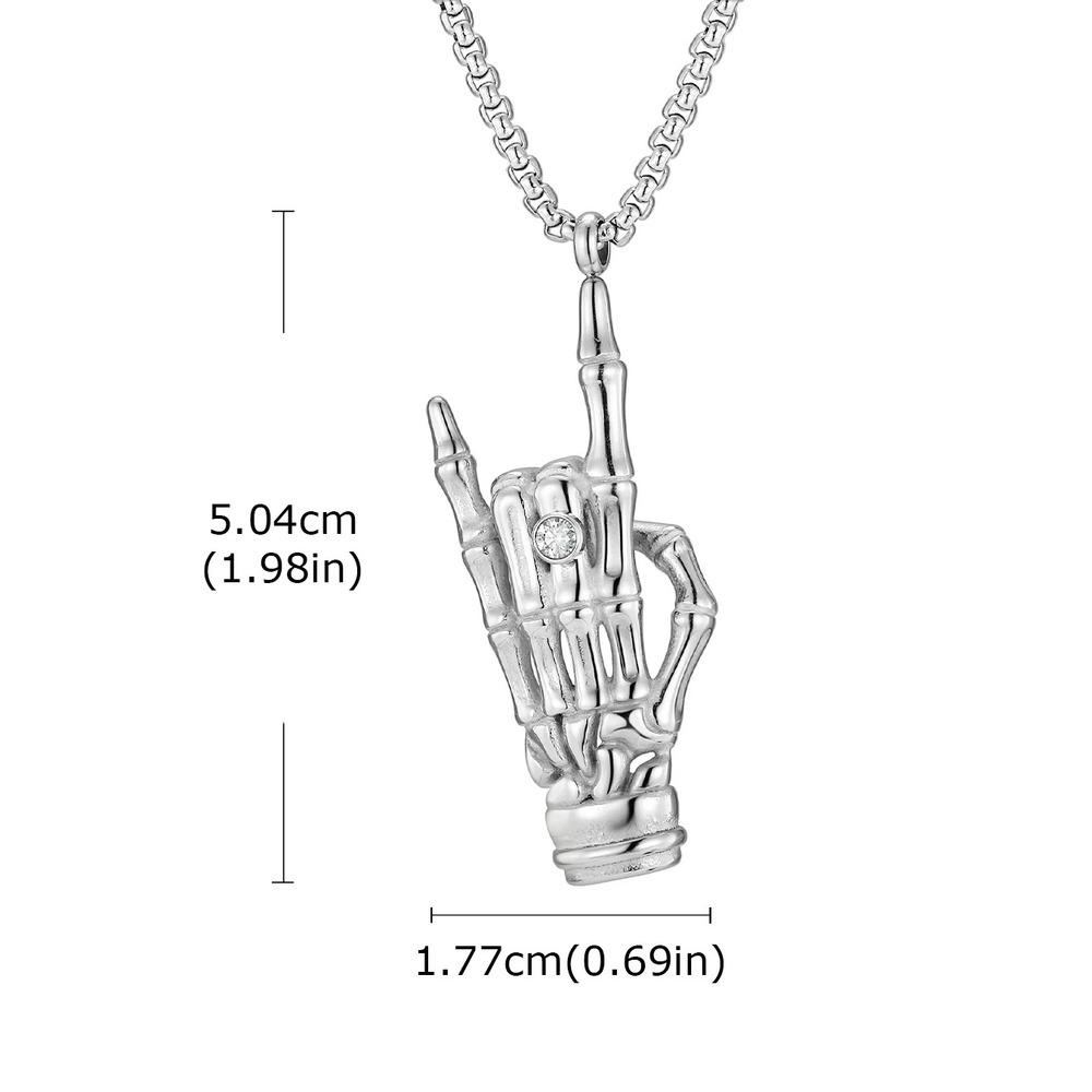 Vnox Bone Rock Hand Gesture Pendant Necklaces, Gothic Punk Music Jewelry, Men's Silver Color Stainless Steel Box Chain Necklace