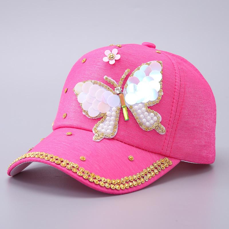 Sequined butterfly baseball cap women's European and American fashion rhinestone temperament curved brim cap
