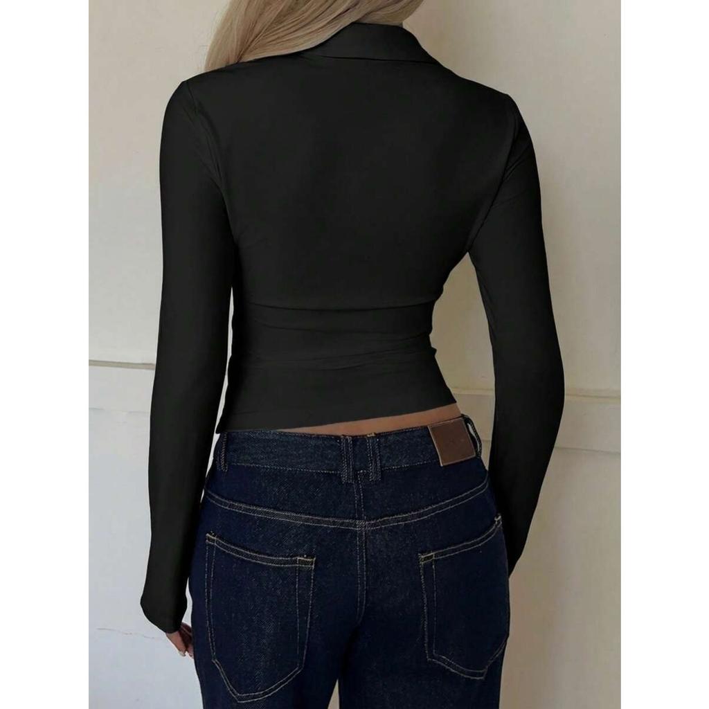Camisa de Manga Larga con Solapa y Botones de Cintura Entallada para Mujer Otoño Invierno, Nuevo Top Blusa Casual para Transfronterizo Europeo Americano