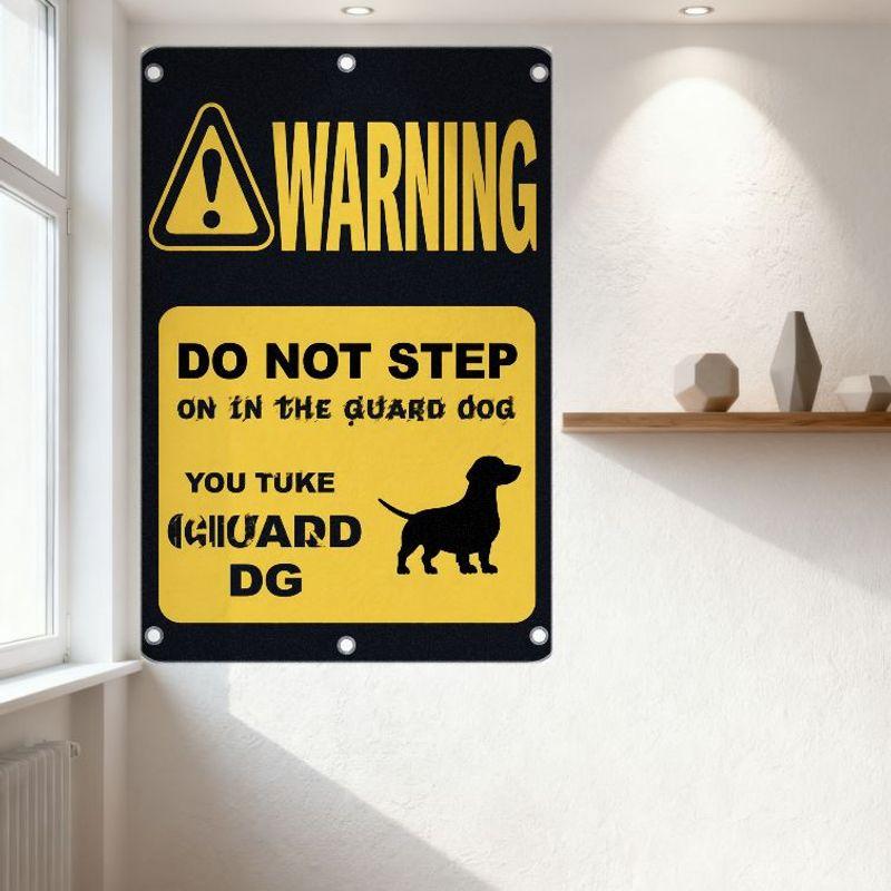 Humorous Warning Metal Tin Sign 'DO NOT STEP ON THE GUARD DOG' with Dachshund Silhouette for Home/Man Cave Decor
