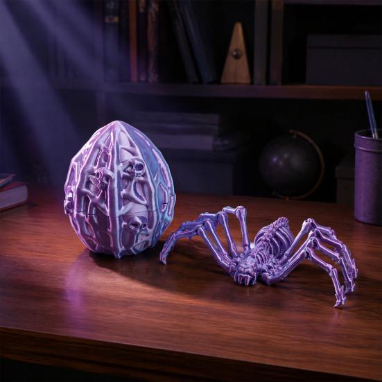 Classroom Prizes for Kids 3D Printed Articulated Skeleton Spider with Hollow Egg, Movable Joint Halloween Party Favors Figurine, Creepy Decor