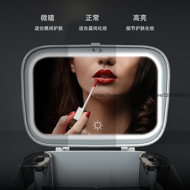 Cosmetic Organizer with LED Light & Mirror Dustproof Desktop Vanity Storage Rack for Skincare Jewelry