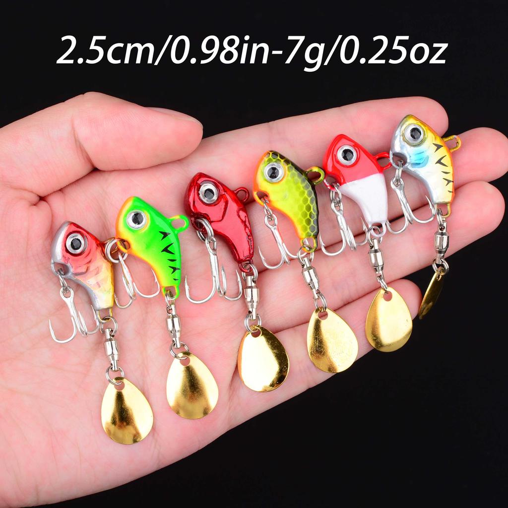 6Pcs Rotating Metal VIB Vibration Bait, Spinner Spoon Fishing Lures Jigs, Trout Winter Fishing Hard Baits Tackle Pesca Lure Set
